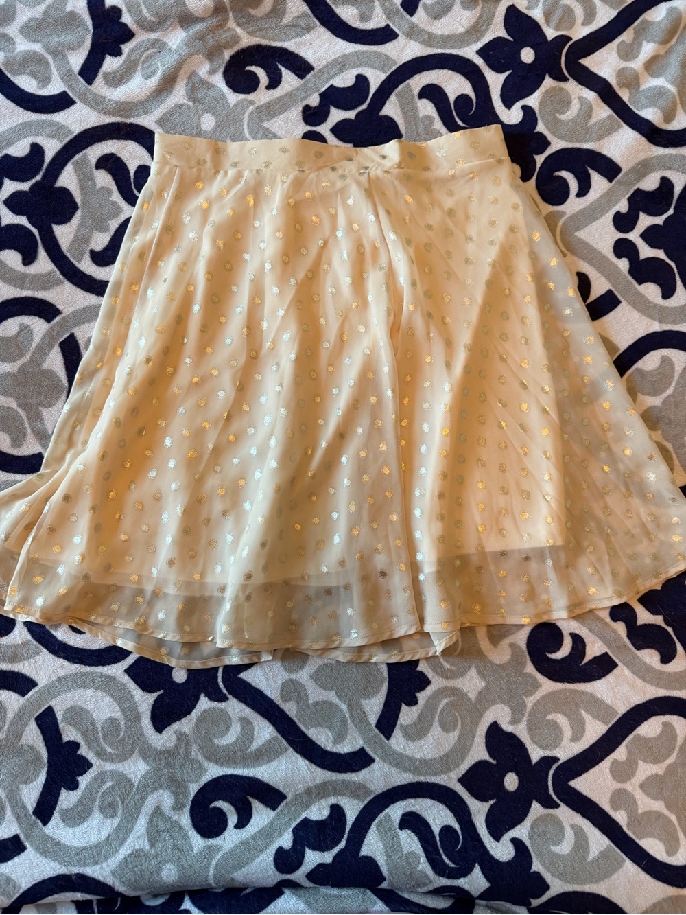 Francesca's Collections Cream Skater Skirt with Gold Dots